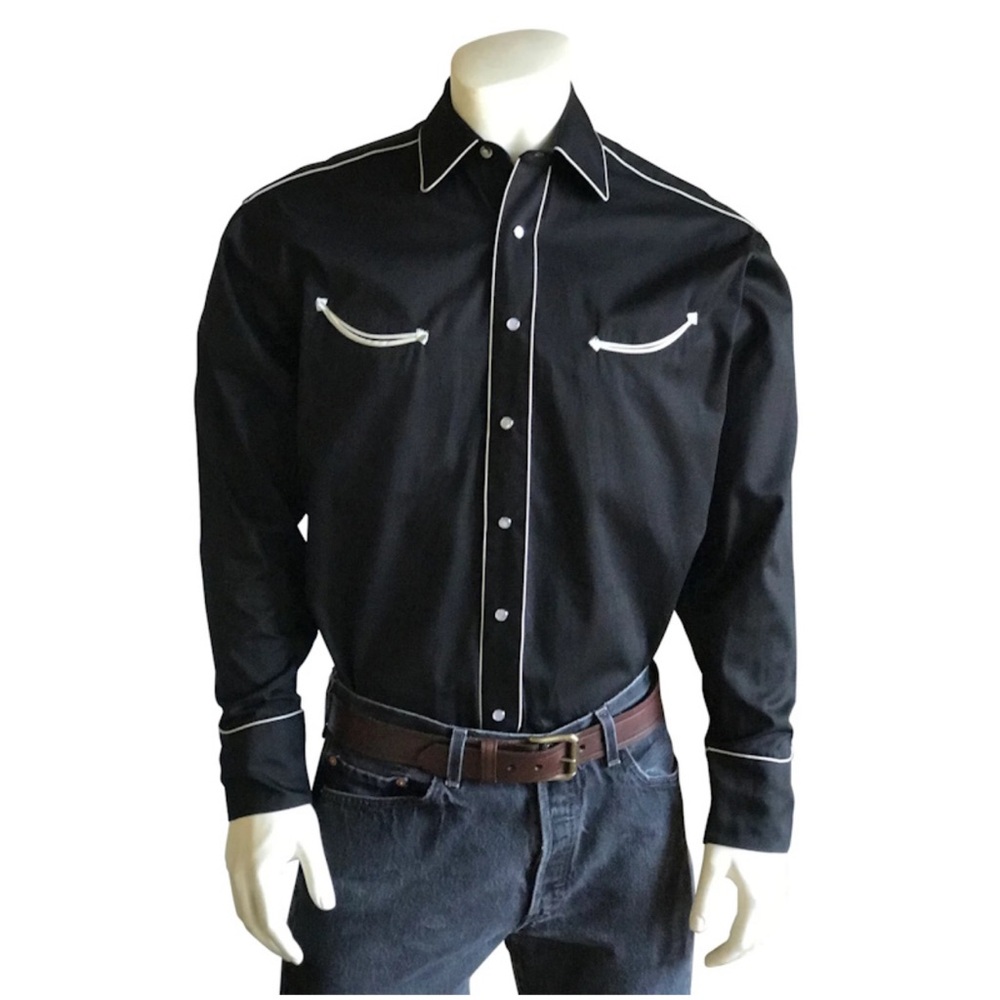 Rockmount Ranch Wear Men's Black Collar Cowboy Western Cotton Shirt  XXL - Picture 2 of 8